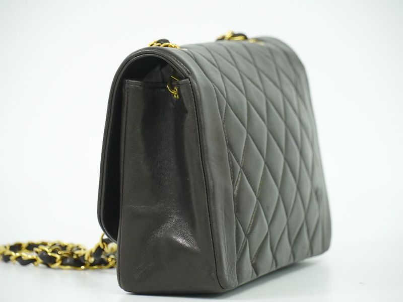 Authentic Chanel Diana Coco Mark Matelasse Chain Shoulder Bag Pochette Lambskin