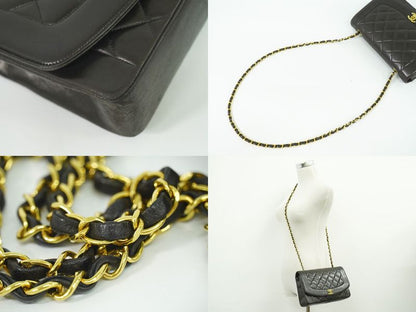 Authentic Chanel Diana Coco Mark Matelasse Chain Shoulder Bag Pochette Lambskin