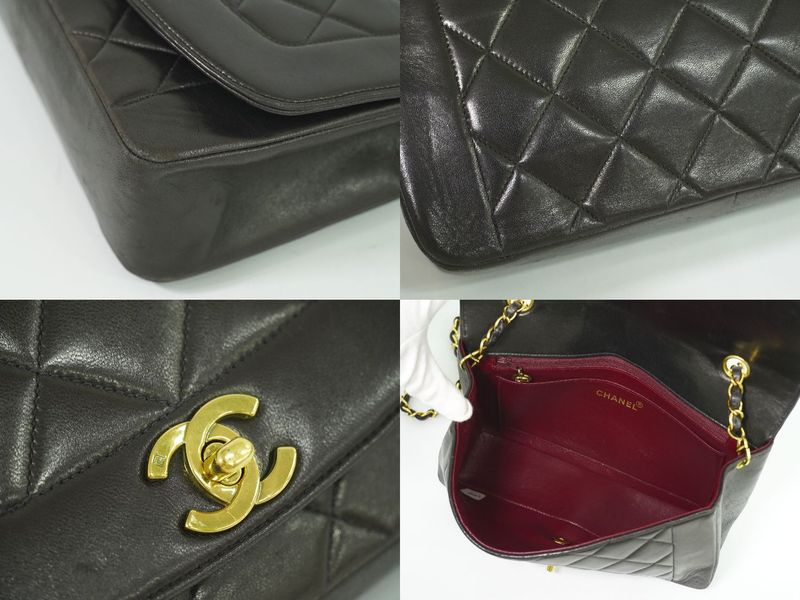 Authentic Chanel Diana Coco Mark Matelasse Chain Shoulder Bag Pochette Lambskin