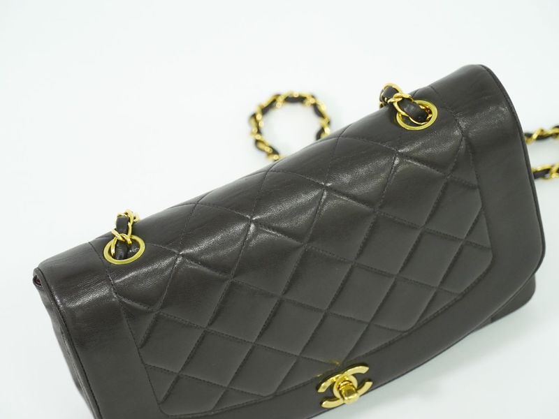 Authentic Chanel Diana Coco Mark Matelasse Chain Shoulder Bag Pochette Lambskin