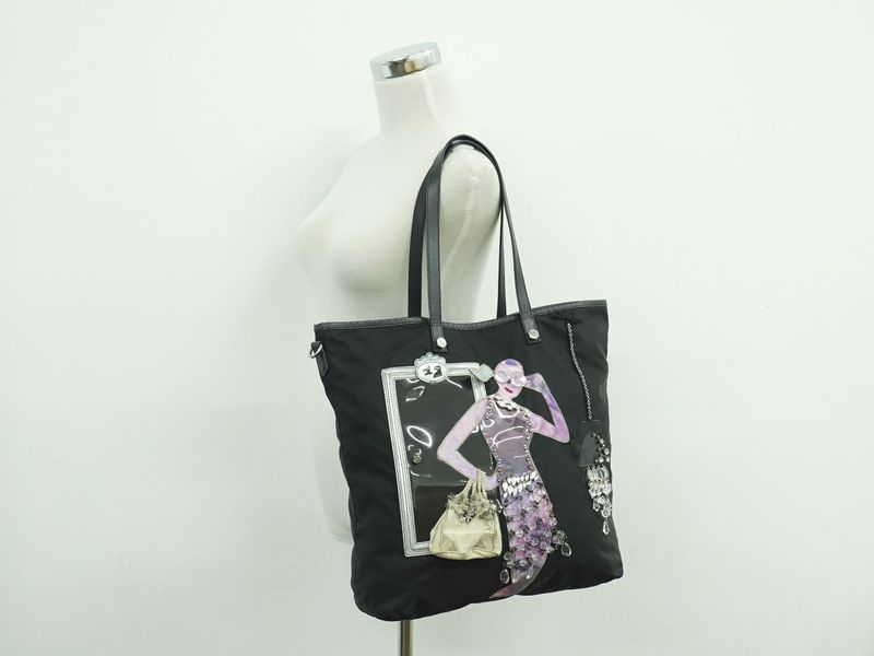 Authentic Prada Robot Collection Shoulder Bag Tote Bag Nylon Black Multicolor