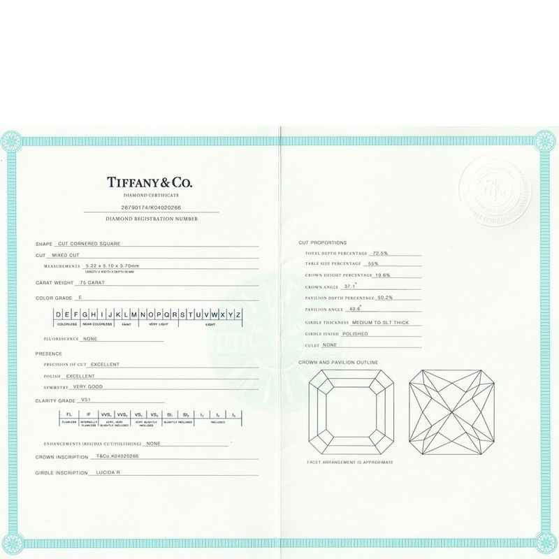 Tiffany & Co Lucida 075ct E-vs1-ex Diamond Ring Pt950