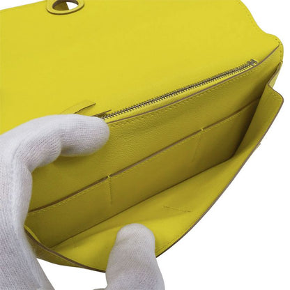 Hermes Wallets Ladies Branded Long Wallet Dogon GM Evercolor Lime Yellow Silver