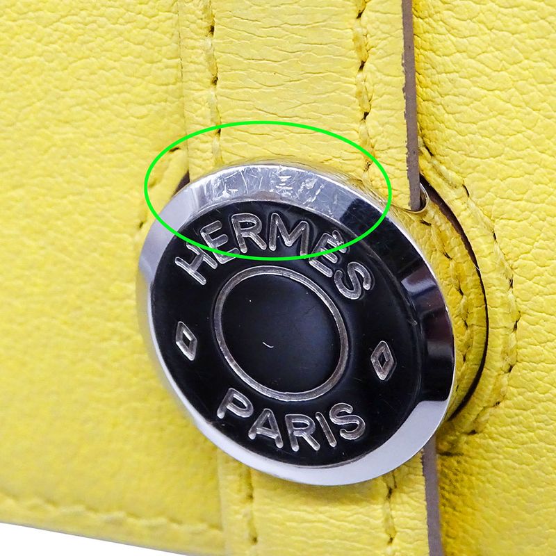 Hermes Wallets Ladies Branded Long Wallet Dogon GM Evercolor Lime Yellow Silver
