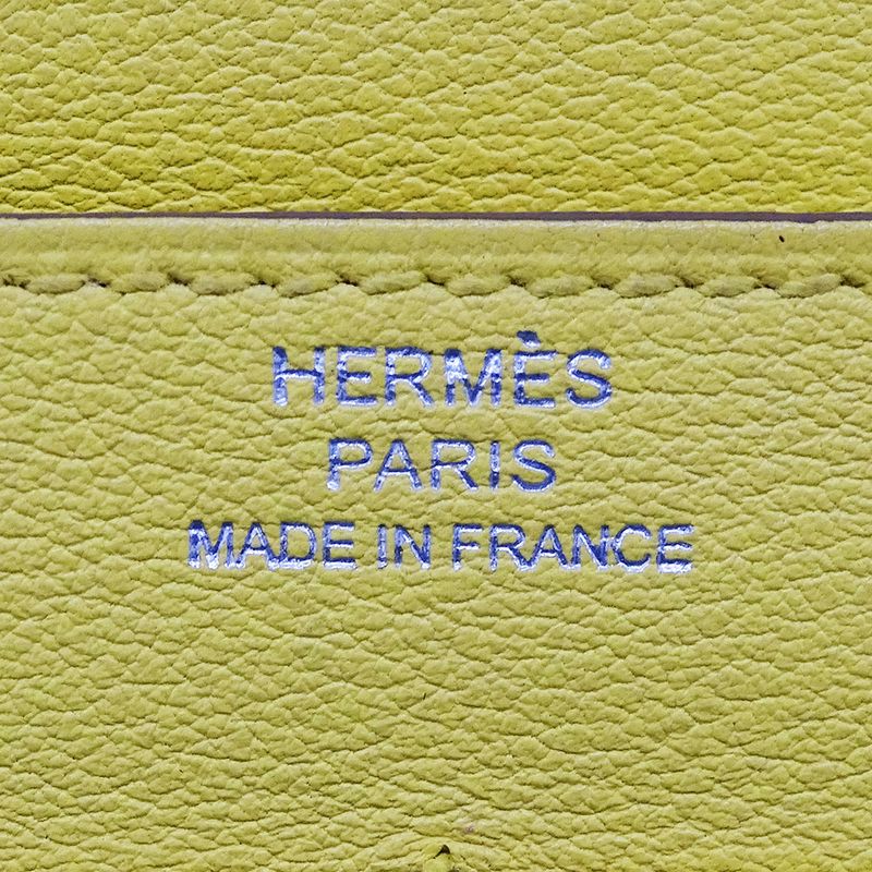 Hermes Wallets Ladies Branded Long Wallet Dogon GM Evercolor Lime Yellow Silver