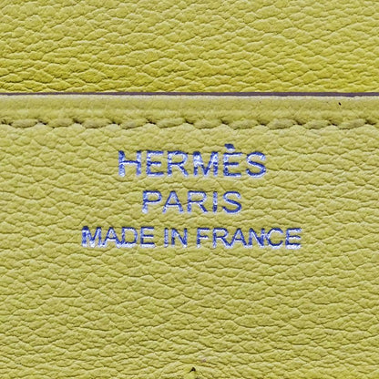 Hermes Wallets Ladies Branded Long Wallet Dogon GM Evercolor Lime Yellow Silver