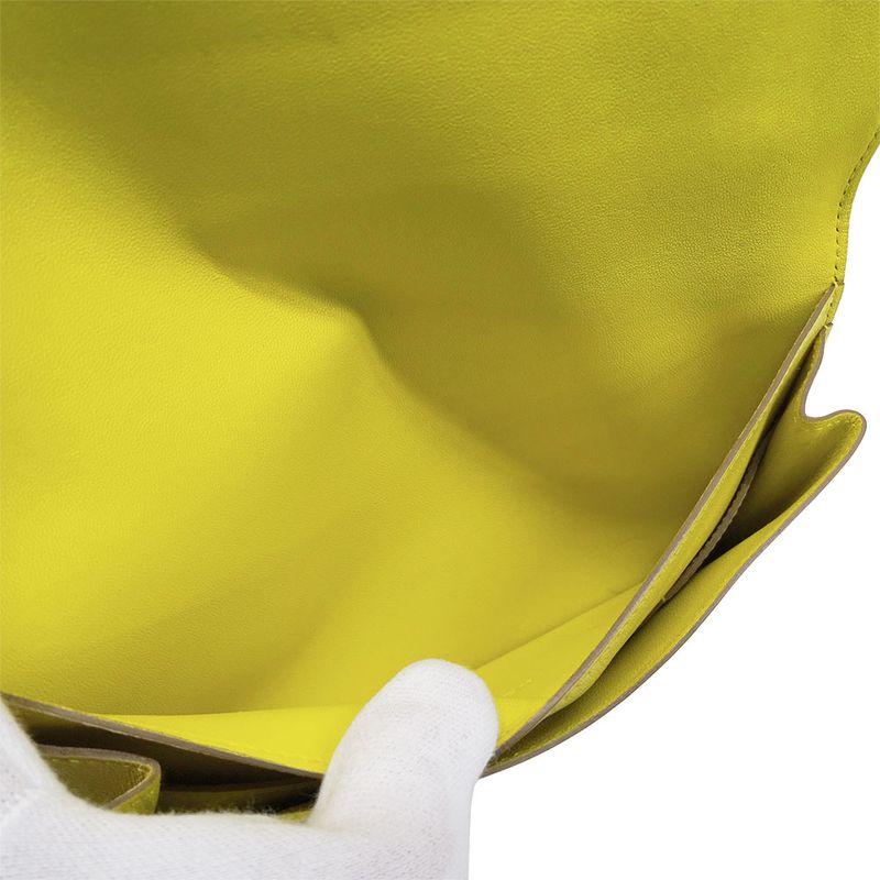 Hermes Wallets Ladies Branded Long Wallet Dogon GM Evercolor Lime Yellow Silver