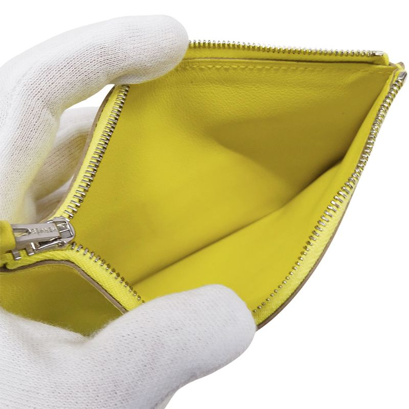 Hermes Wallets Ladies Branded Long Wallet Dogon GM Evercolor Lime Yellow Silver