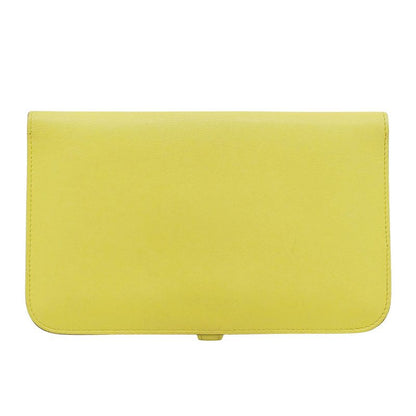 Hermes Wallets Ladies Branded Long Wallet Dogon GM Evercolor Lime Yellow Silver