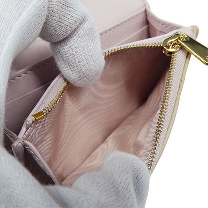 Dior Wallet Women's Brand Coin Case Cannage Leather Beige Small Compact Quilted