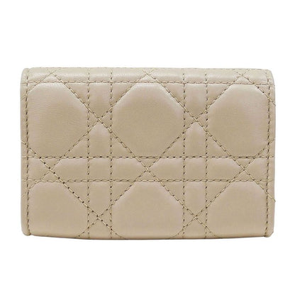Dior Wallet Women's Brand Coin Case Cannage Leather Beige Small Compact Quilted