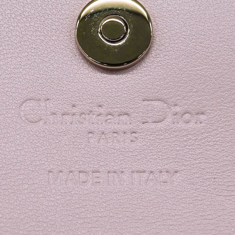 Dior Wallet Women's Brand Coin Case Cannage Leather Beige Small Compact Quilted