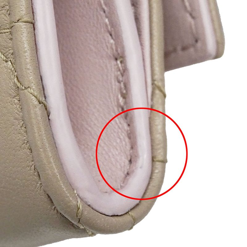 Dior Wallet Women's Brand Coin Case Cannage Leather Beige Small Compact Quilted