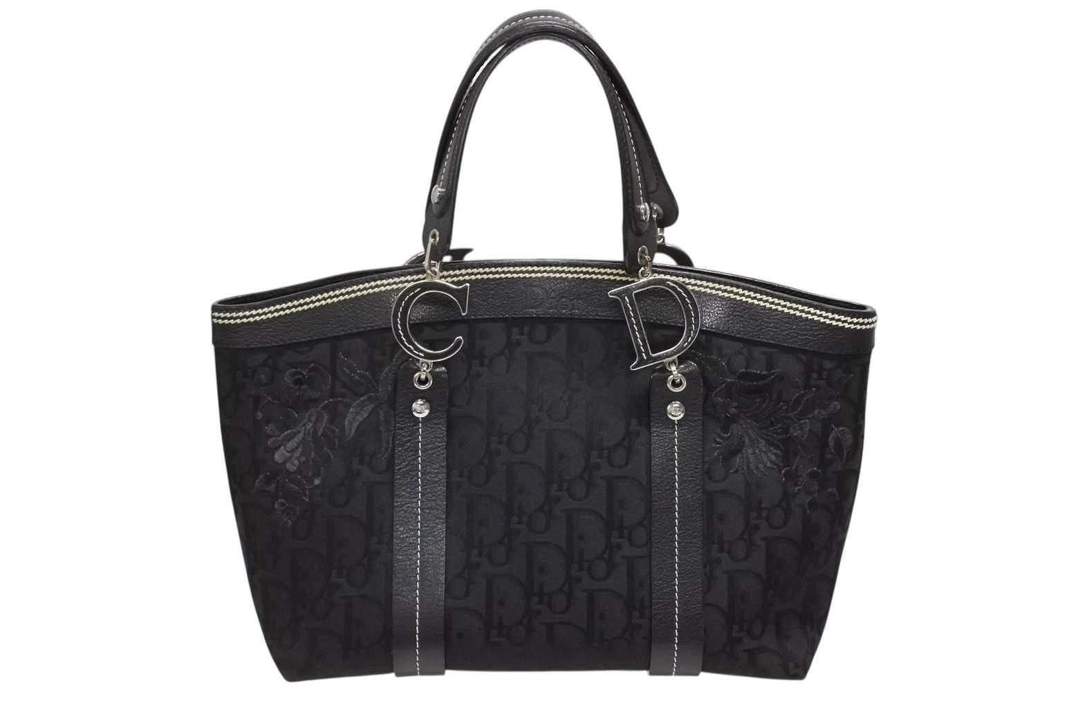 Dior Trotter Handbag All Over Print Black Cotton Canvas Silver
