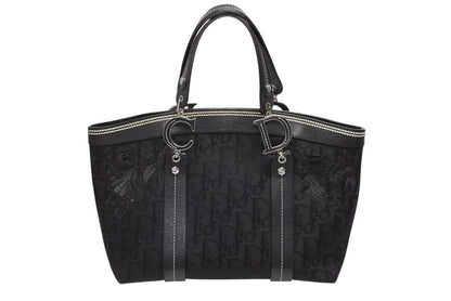 Dior Trotter Handbag All Over Print Black Cotton Canvas Silver