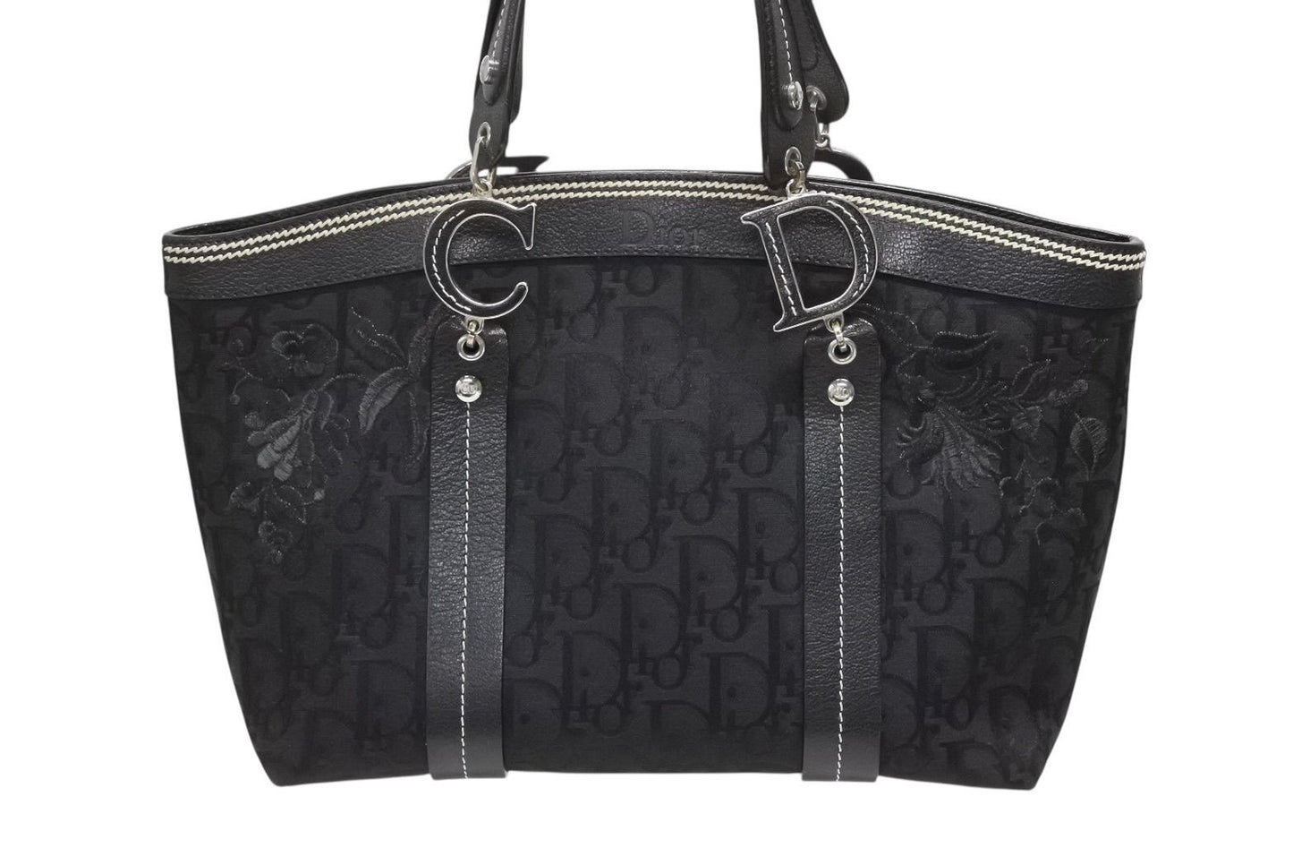 Dior Trotter Handbag All Over Print Black Cotton Canvas Silver — view 2