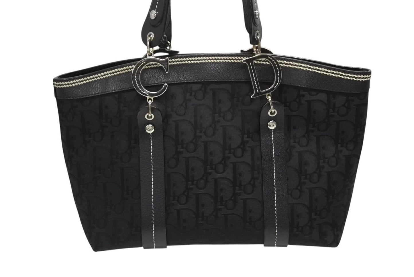 Dior Trotter Handbag All Over Print Black Cotton Canvas Silver — view 3