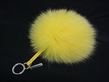 Fendi Pom Charm Fur And Leather Key Holder Bag Charm Yellow And Purple Fp6381