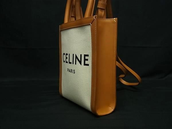 Celine Mini Vertical Cabas Canvas 2WAY Handbag Tote Shoulder Brown Bn5931