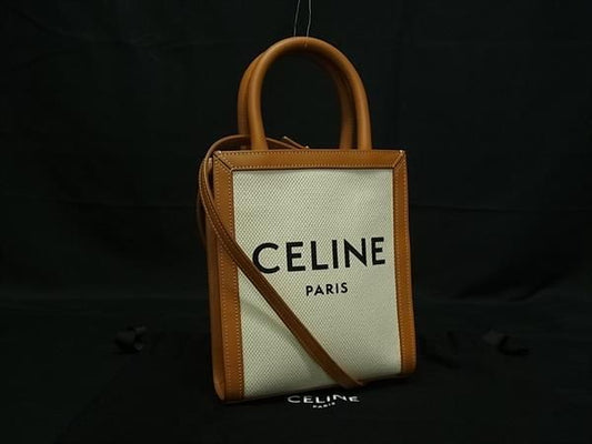Celine Mini Vertical Cabas Canvas 2WAY Handbag Tote Shoulder Brown Bn5931