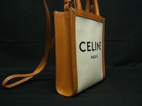 Celine Mini Vertical Cabas Canvas 2WAY Handbag Tote Shoulder Brown Bn5931
