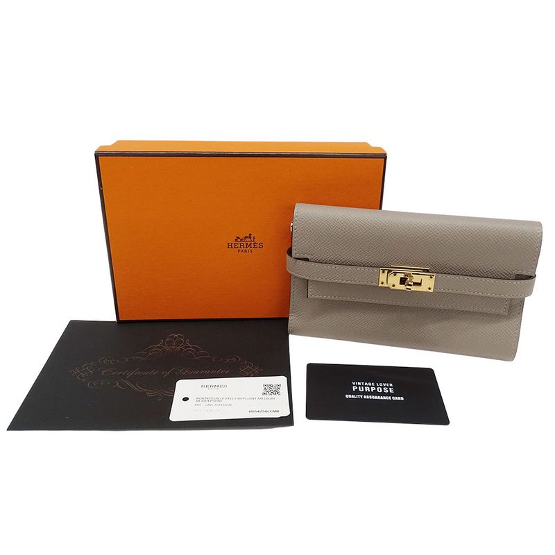 Hermes Wallet Ladies Branded Trifold Wallet Kelly Wallet Medium Vaux Epson