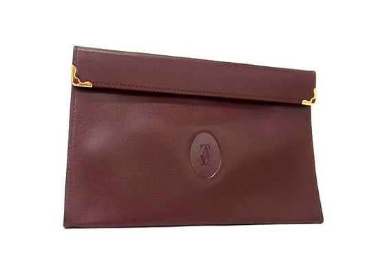 Cartier Must Line Leather Clutch Bag Second Bag Pouch Multi Case Bordeaux