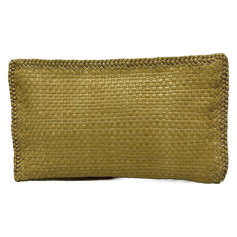 Prada Clutch Bag - Bp0406 Yellow Leather Tag/braided Leather