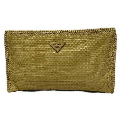 Prada Clutch Bag - Bp0406 Yellow Leather Tag/braided Leather