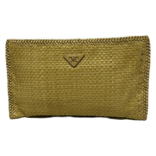 Prada Clutch Bag - Bp0406 Yellow Leather Tag/braided Leather