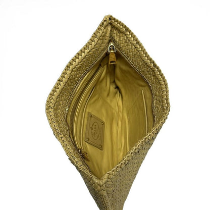 Prada Clutch Bag - Bp0406 Yellow Leather Tag/braided Leather