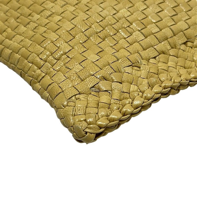 Prada Clutch Bag - Bp0406 Yellow Leather Tag/braided Leather