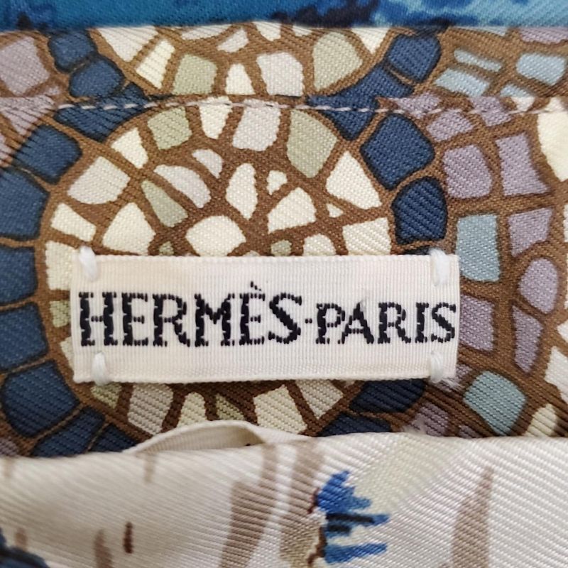 Hermes Long Sleeve Shirt Blouse Size 38 M Women's - Gray Beige X Blue X Multi