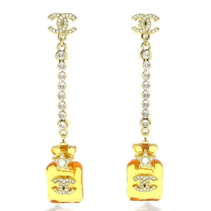 Chanel Earrings Coco Mark Orange×gold×clear Perfume/star/rhinestone