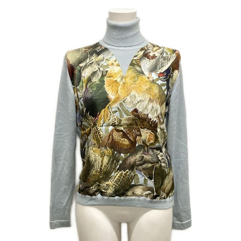 Hermes Long Sleeve Sweater Size 38 M Women - Light Blue X Brown X Multi