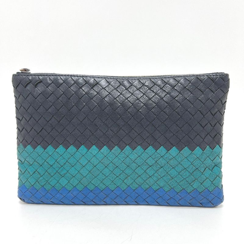Bottega Veneta Clutch Bag Intrecciato Leather Black