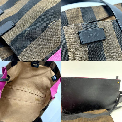 Fendi Handbag Logo Pecan 8bh252 Canvas Brown