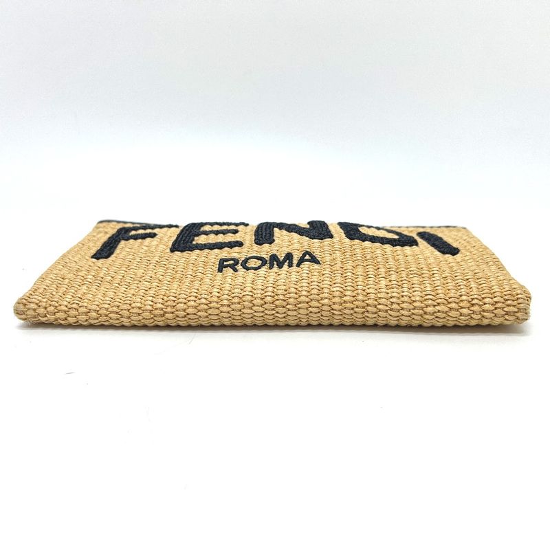 Fendi Clutch Bag Logo 8n0149 Raffia Beige