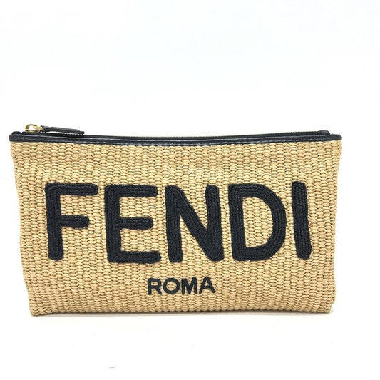 Fendi Clutch Bag Logo 8n0149 Raffia Beige