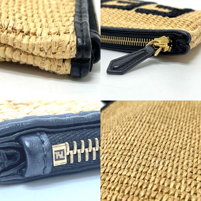 Fendi Clutch Bag Logo 8n0149 Raffia Beige