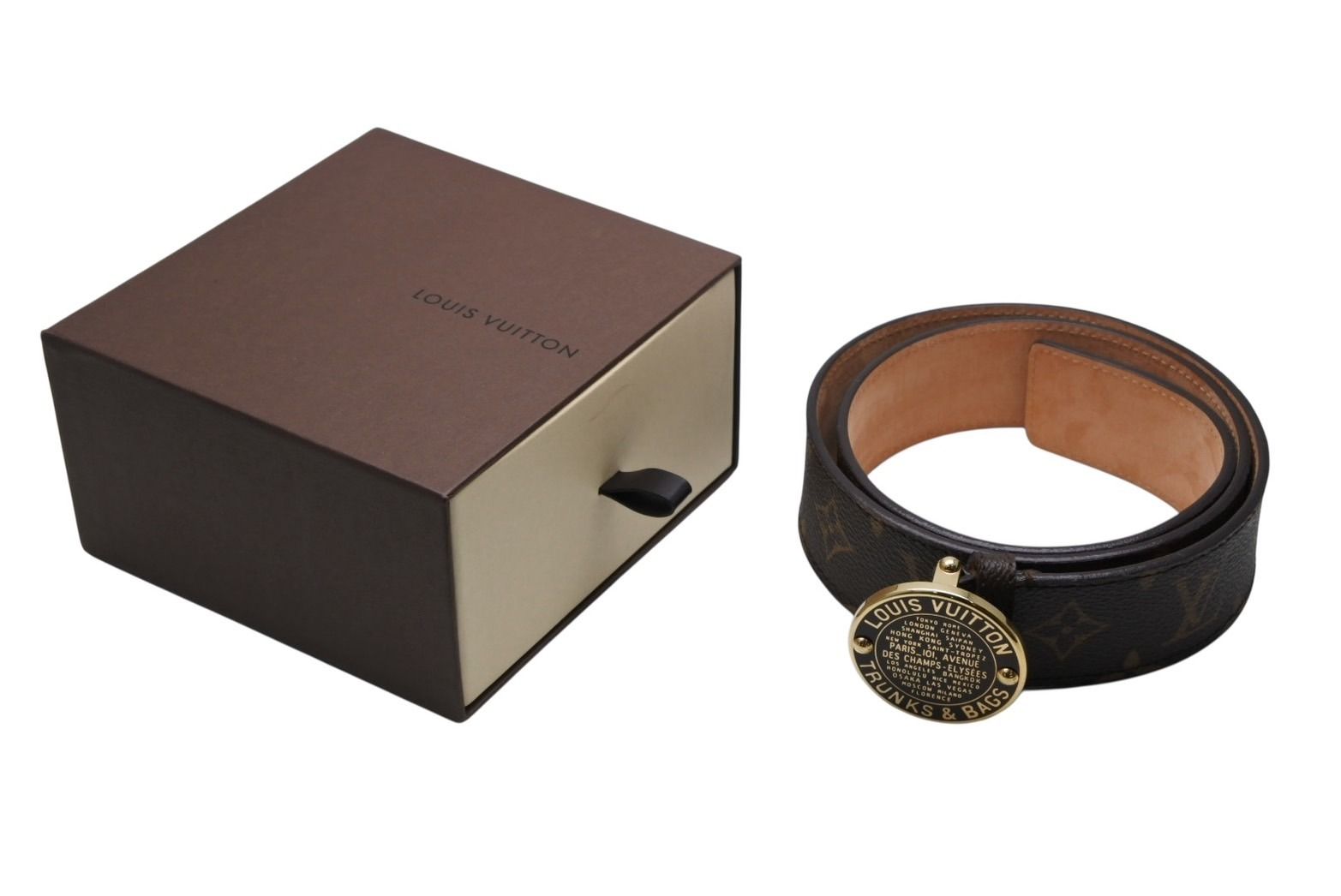 Louis Vuitton Ceinture T&B Belt Leather Metal Brown Gold