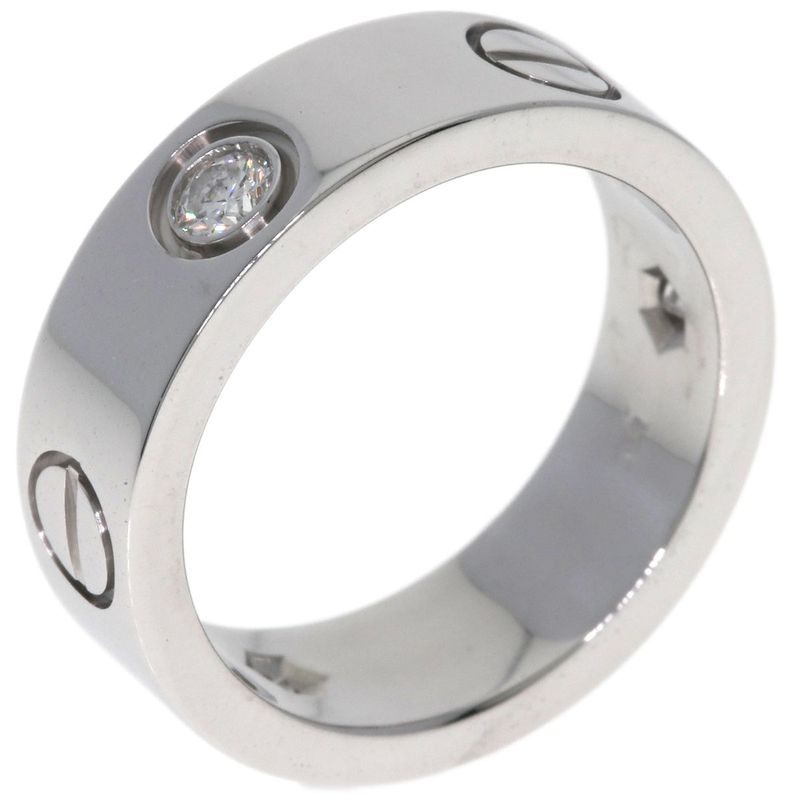 Cartier Love Ring Half Diamond #48 Ring - 18K White Gold Ladies
