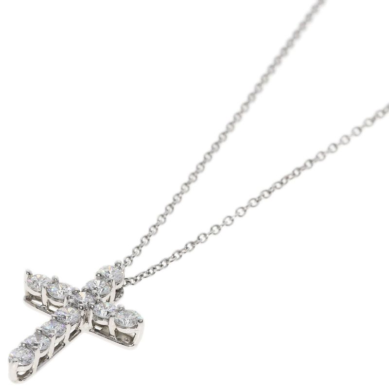 Tiffany & Co Small Cross Diamond Necklace Pt950 Ladies