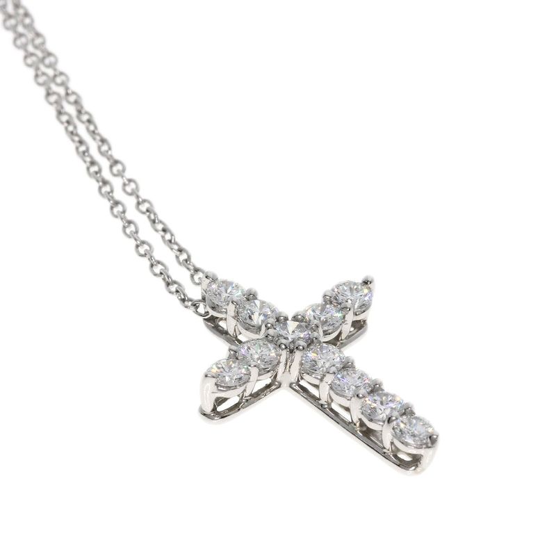 Tiffany & Co Small Cross Diamond Necklace Pt950 Ladies