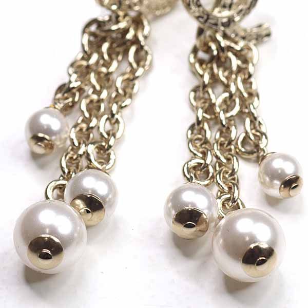 Chanel Pearl Chain Coco Mark Earrings Metal Rai Togo Old B25 A S Rank