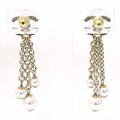 Chanel Pearl Chain Coco Mark Earrings Metal Rai Togo Old B25 A S Rank