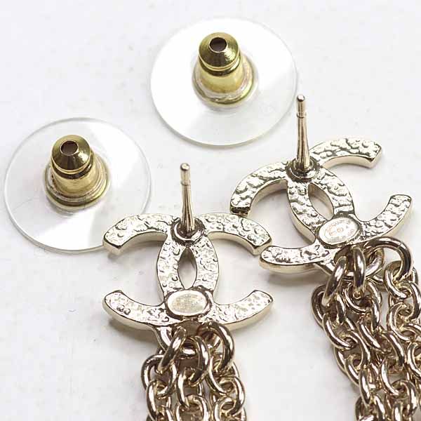 Chanel Pearl Chain Coco Mark Earrings Metal Rai Togo Old B25 A S Rank