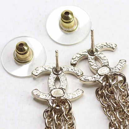 Chanel Pearl Chain Coco Mark Earrings Metal Rai Togo Old B25 A S Rank