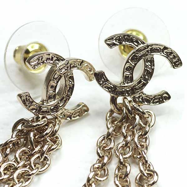 Chanel Pearl Chain Coco Mark Earrings Metal Rai Togo Old B25 A S Rank