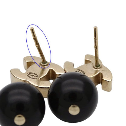 Chanel Earrings Women's Brand Coco Mark Metal Gold Black Beige Swing Ball Cute